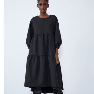 Zara Jacquard Midi Black Dress
